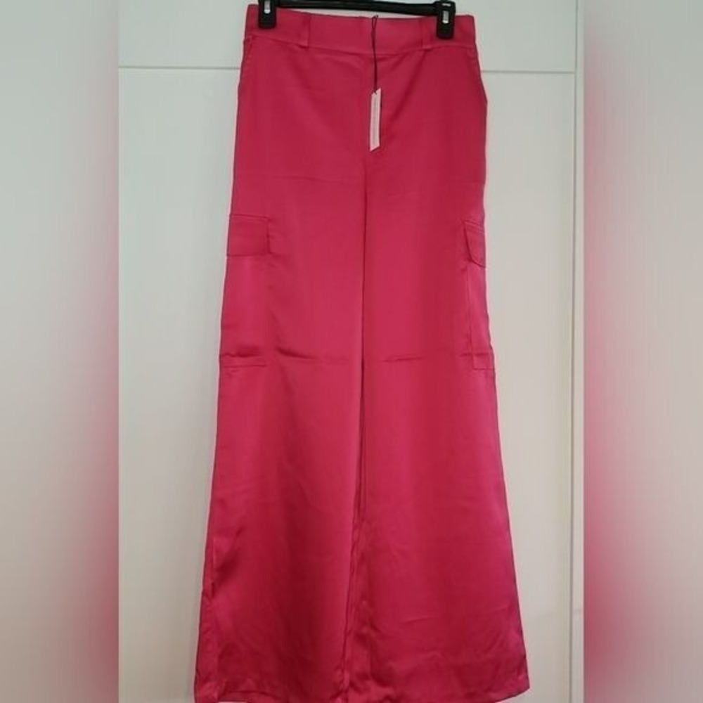 Cupcakes and Cashmere Satin Highwaist Pull On Cargo Wide Leg Pants Small NWT